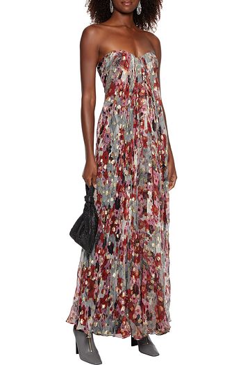 ALEXANDER MCQUEEN Strapless floral-print metallic fil coupé silk-blend gown