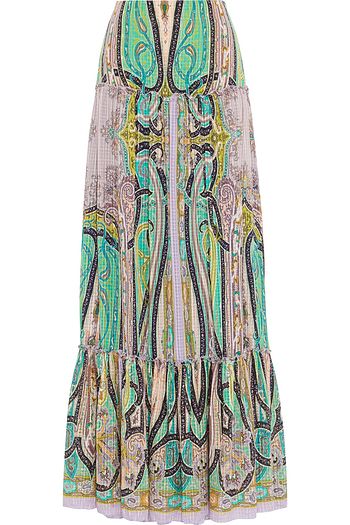 ETRO Tiered printed silk-seersucker maxi skirt
