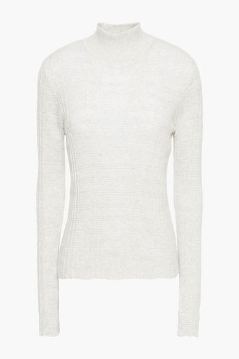 AUTUMN CASHMERE Button-detailed striped ribbed cotton sweater