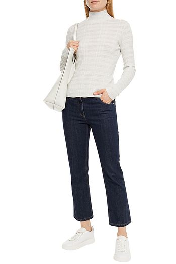 AUTUMN CASHMERE Button-detailed striped ribbed cotton sweater