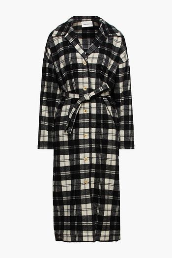 AMERICAN VINTAGE Belted checked wool-blend felt midi shirt dress