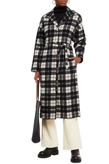 AMERICAN VINTAGE Belted checked wool-blend felt midi shirt dress