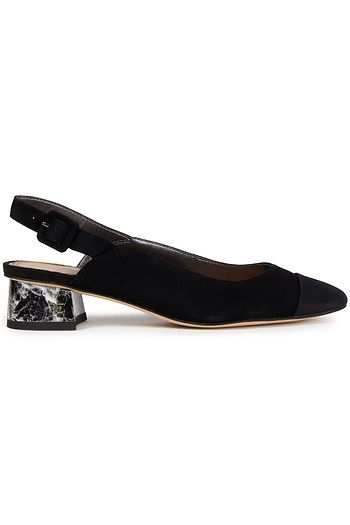 SAM EDELMAN Faille-trimmed suede slingback pumps