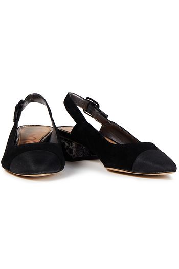 SAM EDELMAN Faille-trimmed suede slingback pumps