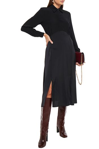 VICTORIA, VICTORIA BECKHAM Paneled satin-crepe midi shirt dress