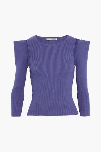 AUTUMN CASHMERE Open knit-trimmed ribbed cotton-blend sweater