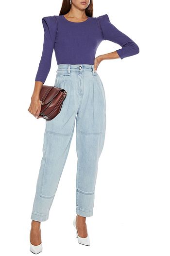 AUTUMN CASHMERE Open knit-trimmed ribbed cotton-blend sweater