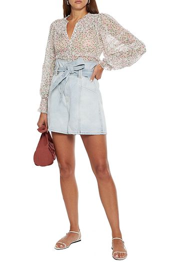 ALICE + OLIVIA Margery shirred floral-print crepon blouse