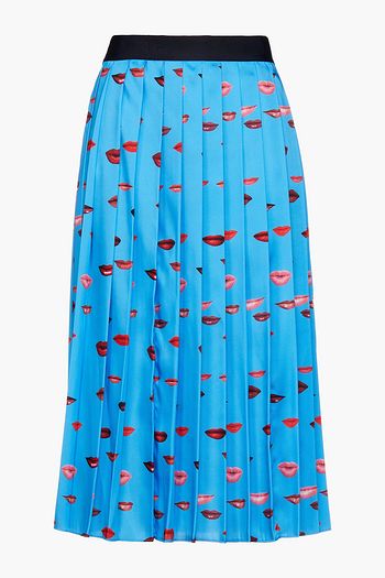 VICTORIA, VICTORIA BECKHAM Pleated printed satin-twill midi skirt