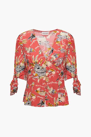 ANTIK BATIK Hilo tie-detailed printed crepe de chine blouse