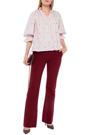VICTORIA, VICTORIA BECKHAM Gathered striped cotton-jacquard blouse