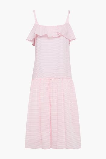 LOUP CHARMANT Mona ruffle-trimmed striped cotton midi dress
