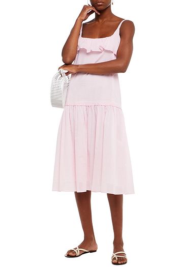 LOUP CHARMANT Mona ruffle-trimmed striped cotton midi dress