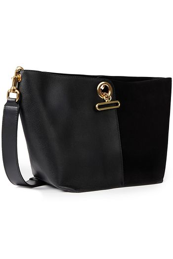 SEE BY CHLOÉ Gaia color-block pebbled-leather and suede bucket bag