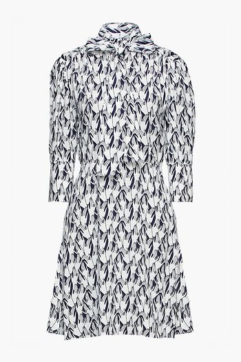 VICTORIA, VICTORIA BECKHAM Pussy-bow gathered printed twill dress