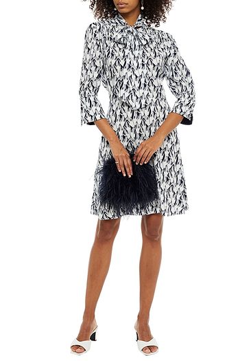 VICTORIA, VICTORIA BECKHAM Pussy-bow gathered printed twill dress