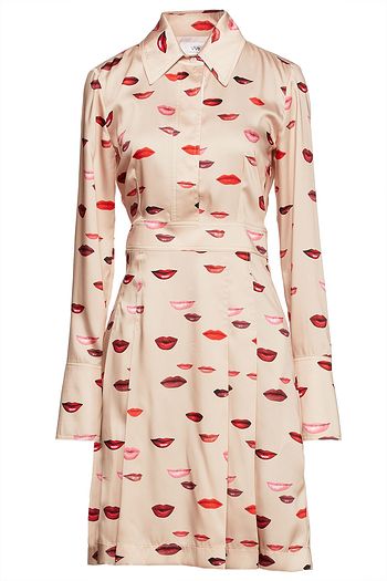 VICTORIA, VICTORIA BECKHAM Pleated printed satin-twill shirt dress