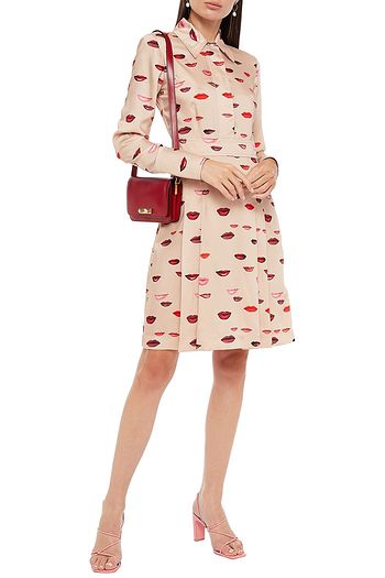 VICTORIA, VICTORIA BECKHAM Pleated printed satin-twill shirt dress