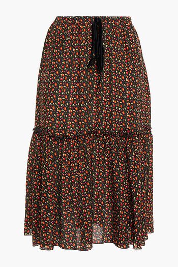 A.P.C. Ruffle-trimmed printed silk crepe de chine skirt