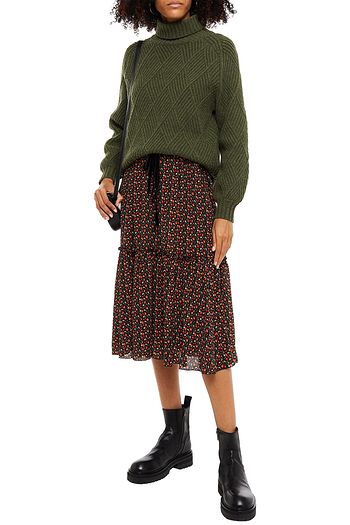 A.P.C. Ruffle-trimmed printed silk crepe de chine skirt