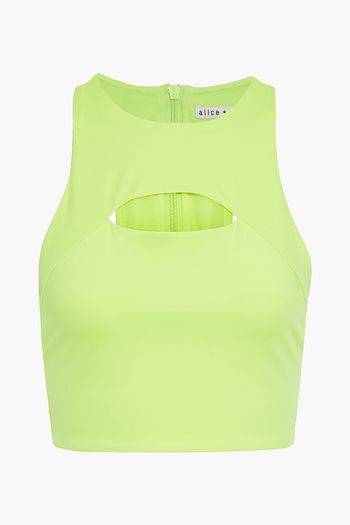 ALICE + OLIVIA Floria cropped cutout neon stretch-jersey top
