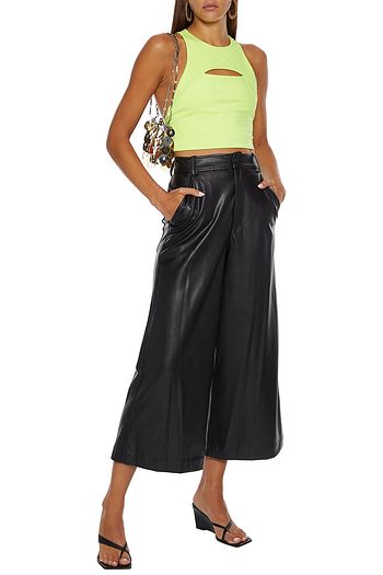 ALICE + OLIVIA Floria cropped cutout neon stretch-jersey top