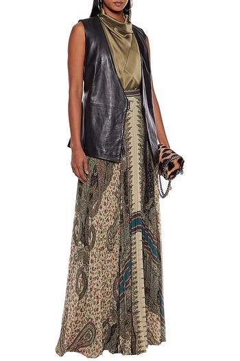 ETRO Pleated printed georgette maxi skirt