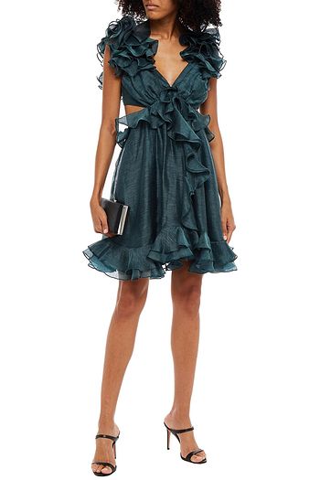 ZIMMERMANN Ladybeetle cutout ruffled linen and silk-blend mini dress