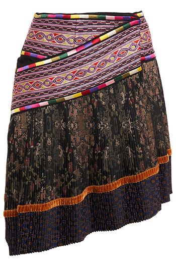 ETRO Velvet-trimmed embroidered plissé-jacquard mini wrap skirt