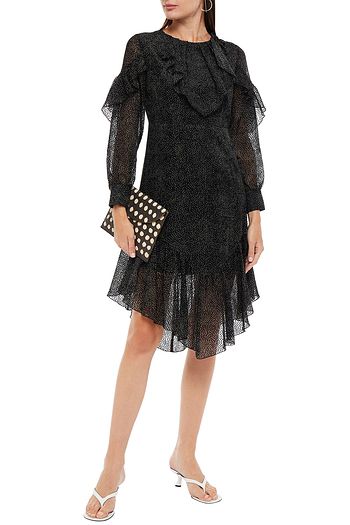 ANTIK BATIK Pita bow-detailed ruffled flocked chiffon dress