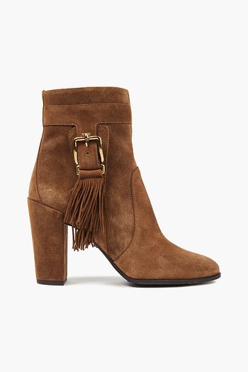 TOD'S Ankle Boots aus Veloursleder mit Fransen und Schnalle