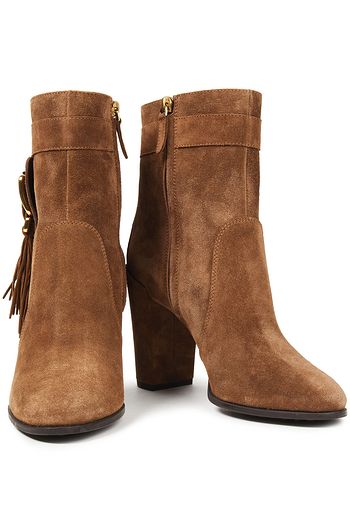 TOD'S Ankle Boots aus Veloursleder mit Fransen und Schnalle