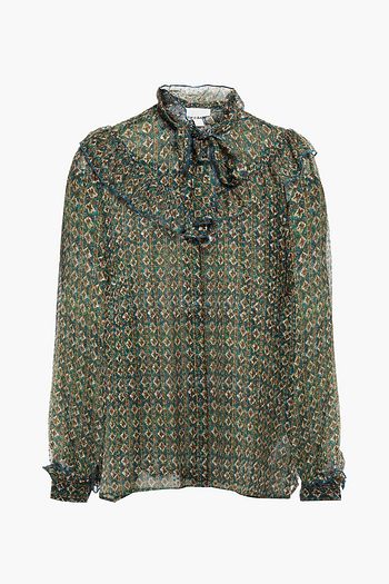 ANTIK BATIK Malo pussy-bow ruffled printed fil coupé silk-blend blouse
