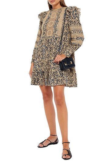 ANTIK BATIK Mary crocheted lace-trimmed printed cotton-gauze mini dress