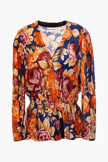 ANTIK BATIK Camille floral-print crepe de chine peplum wrap blouse