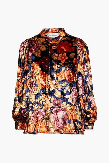ANTIK BATIK Camino gathered floral-print velvet blouse
