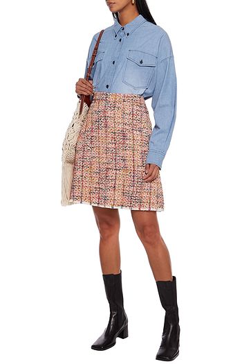 ETRO Metallic-trimmed cotton-blend bouclé-tweed mini skirt