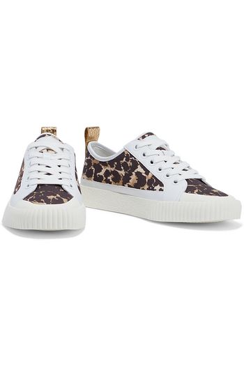 VERONICA BEARD Parise leather-trimmed leopard-print canvas sneakers