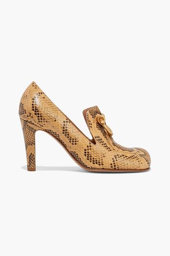 BOTTEGA VENETA Embellished snake-effect leather pumps