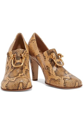 BOTTEGA VENETA Embellished snake-effect leather pumps
