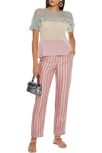 REDVALENTINO Ruffle-trimmed color-block mohair-blend peplum top