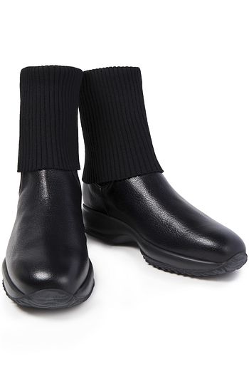 HOGAN Ribbed knit-paneled leather ankle boots