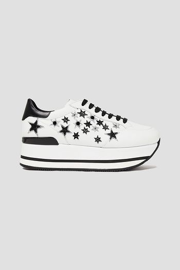 HOGAN Embellished two-tone leather platform sneakers