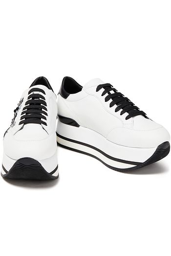 HOGAN Embellished two-tone leather platform sneakers