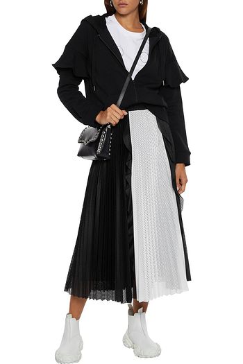 REDVALENTINO Ruffle-trimmed pleated two-tone mesh midi skirt