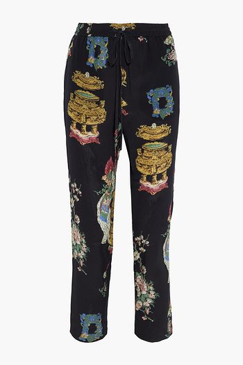 REDVALENTINO Cropped printed silk crepe de chine straight-leg pants