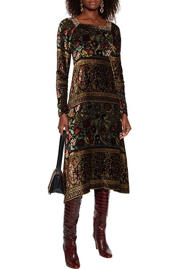 ETRO Floral-print velvet midi dress