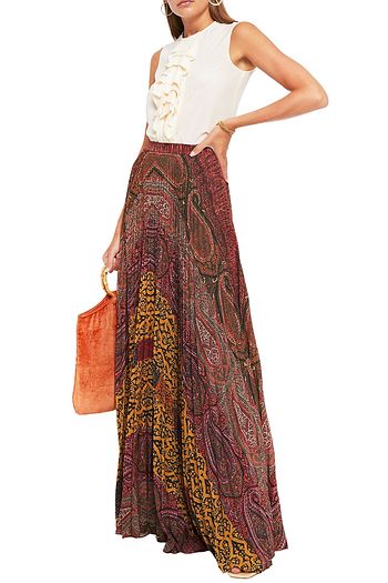 ETRO Pleated printed stretch-crepe maxi skirt