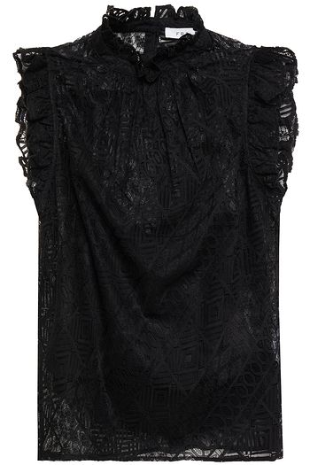 FRAME Ruffled gathered lace top