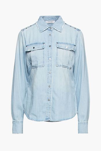 FRAME Studded distressed denim shirt